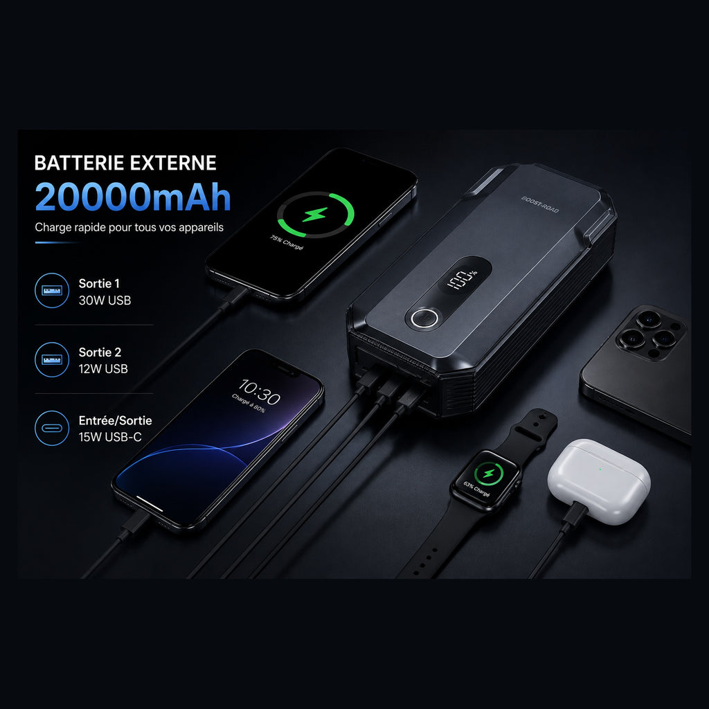 Booster de Batterie 2000A & Batterie Externe 20 000 mAh